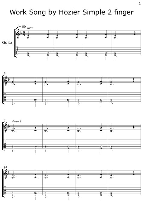 Work Song by Hozier Simple 2 finger - Sheet music for Electric Guitar