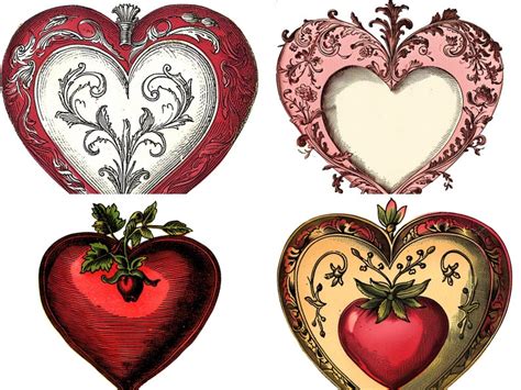 Vintage Retro Heart Clipart Pack 30 Unique Digital Hearts, Romantic ...