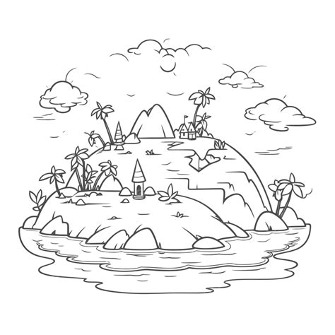 Cartoon Island Map Coloring Page Drawing Outline Sketch, 51% OFF