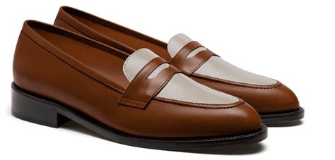 Penny Loafers in brown & white leather
