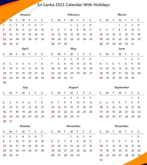 Printable Sri Lanka 2023 Calendar With Holidays