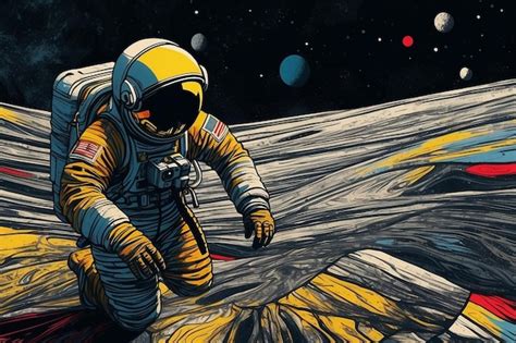 Premium AI Image | Retro poster astronaut on space background