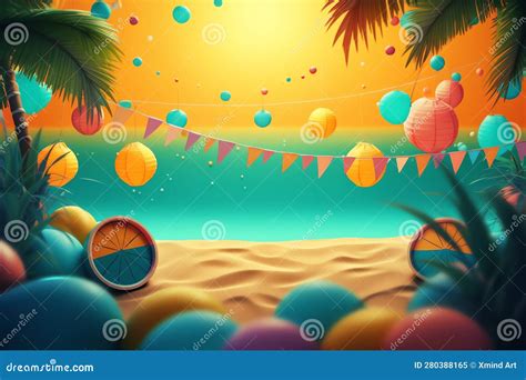 Colorful Beach Party Background Illustration Ai Generated Stock Illustration - Illustration of ...