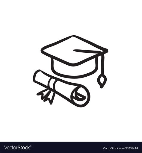 Graduation cap with paper scroll sketch icon Vector Image