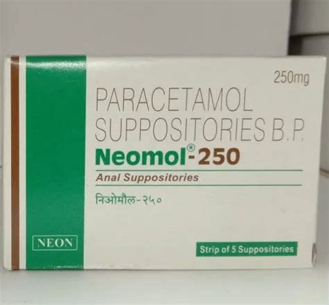 NEOMOL-250 Paracetamol Suppositories 250mg, For Hospital, Packaging Size: 5*250 Mg at Rs 72/box ...