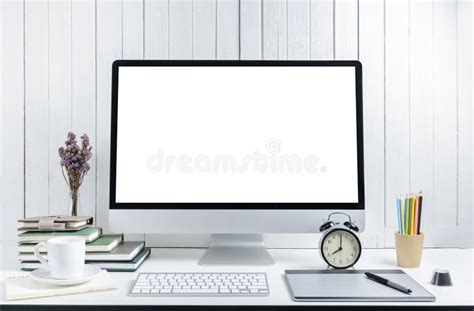 Workplace Background for Designers with Blank White Screen Modern ...