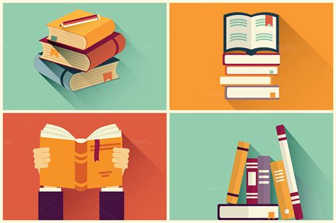 Set of books in flat design ~ Illustrations on Creative Market