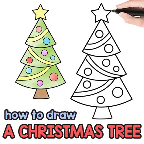 How to Draw a Christmas Tree - Step by Step Drawing Tutorial - Easy ...