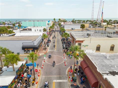 Aerial Photo Motorcycles in Daytona Beach during 2023 Bike Week Spring Break Main Street ...