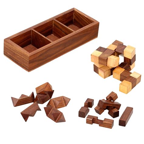 Artncraft 3-in-One Wooden Puzzle Games Set - 3D Puzzles for Teens and ...