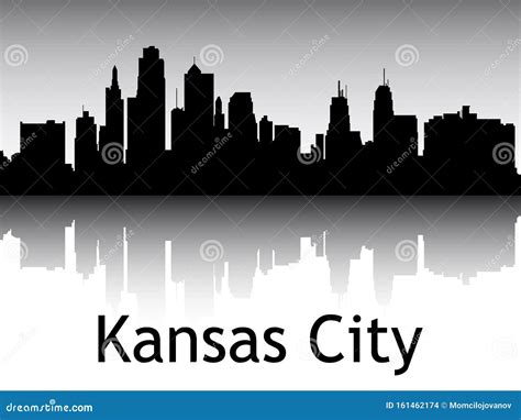 Kansas City Skyline Silhouette In Grayscale Vector Illustration ...