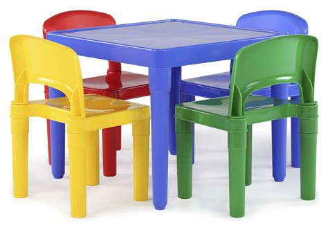 Tot Tutors Kids Plastic Table and 4 Chairs Set, Primary Colors