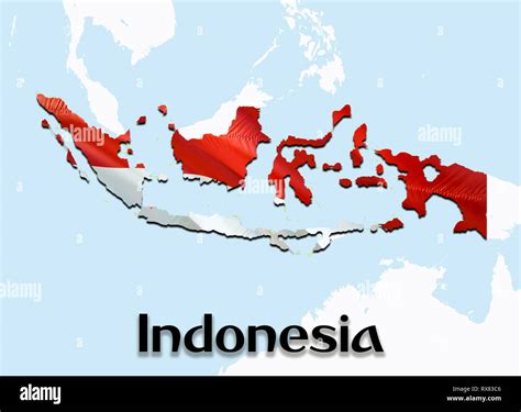 Flag Map of Indonesia. 3D rendering Indonesia map and flag on Asia map. The national symbol of ...