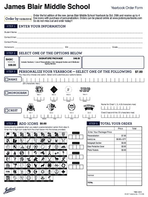 Fillable Online James Blair Middle School Yearbook Order Form Fax Email Print - pdfFiller