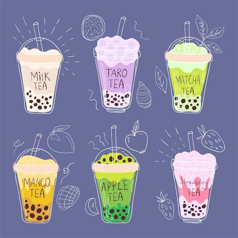 Free Vector | Hand drawn bubble tea flavors set