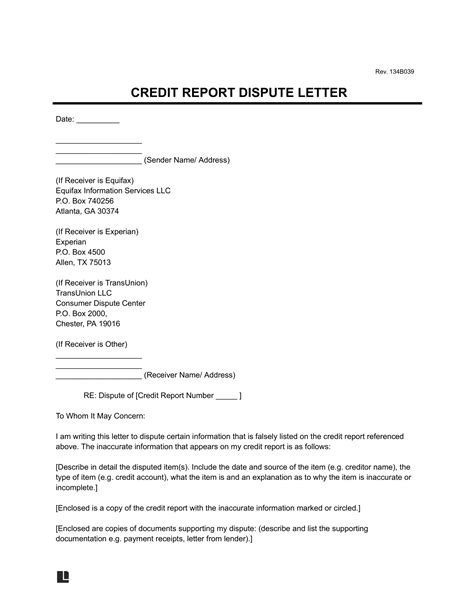 Free Credit Report Dispute Letter Template | PDF & Word