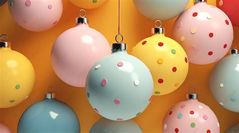 Christmas Tree Decorations Round Plastic Toys Xmas Texture On Pastel Colours Background ...