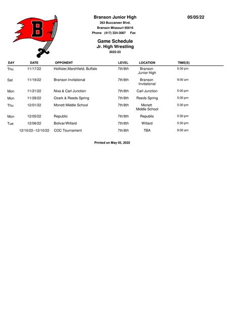 Schedule - Branson Public Schools