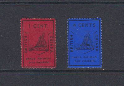 British Guiana 1865 1c. & 4c.magenta/blue reprint values unused ...