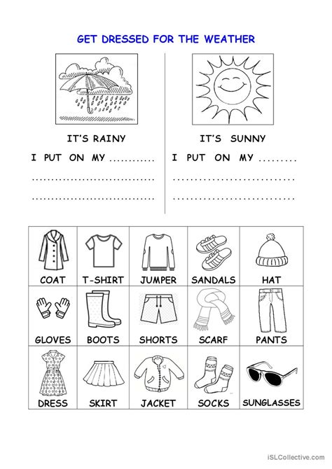 Get dressed for the weather: English ESL worksheets pdf & doc