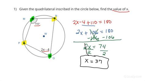 Establishing Facts About the Angles of a Quadrilateral Inscribed in a Circle | Geometry | Study.com