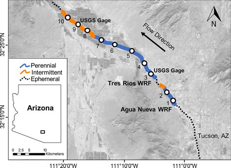 Map of study area of the lower Santa Cruz River with the black dotted ...