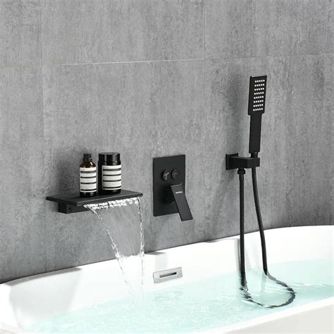 Buy Waterfall Bathtub Faucet with Sprayer Matte Black, Wall Mount Tub Filler with Hand Shower ...