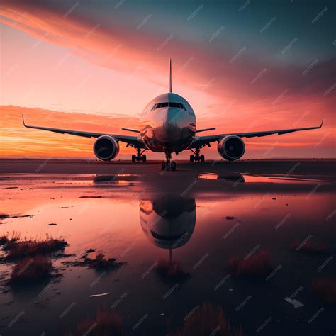 Premium Photo | Photo of airplane at sunset beautiful photography