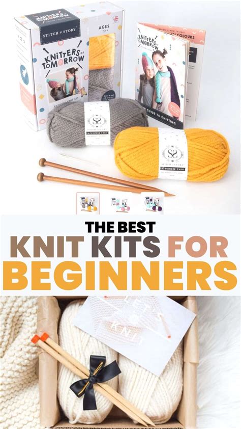 the best knit kits for beginners in a box with knitting needles and yarn balls