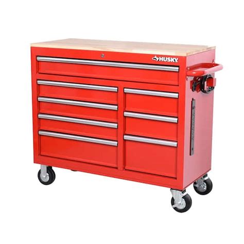 42 in. W x 18.1 in. D 8-Drawer Red Mobile Workbench Cabinet with Solid ...