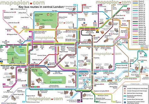 London map - Map of bus route network & main tourist attractions in ...