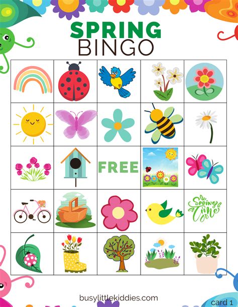 Spring Bingo Free Printable for Kids 4 Players - Busy Little Kiddies