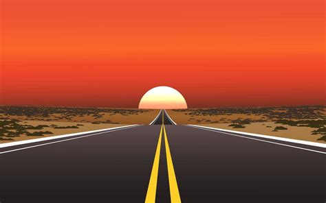 Sunset in desert with straight highway 9432543 Vector Art at Vecteezy