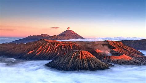 HD wallpaper: nature landscape mountain volcano clouds mist crater ...