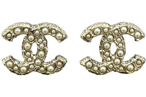 Chanel Gold Pearl & Crystal CC Logo Earrings A64766 Gold/Pearly White/Crystal in Metal - DE