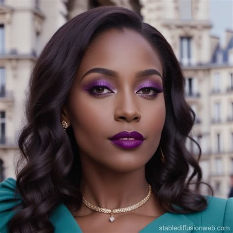 Black Woman in Purple Strolls by Eiffel Tower in 4K | Stable Diffusion Online
