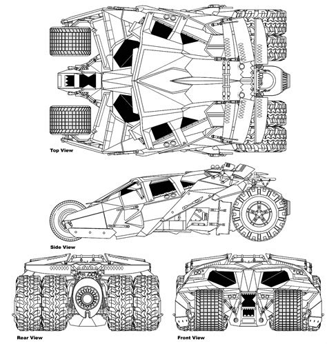 Batmobile Tumbler Blueprint - Download free blueprint for 3D modeling ...