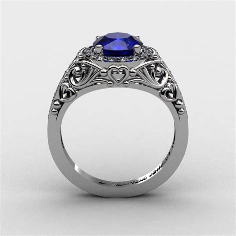 Italian 950 Platinum 1.0 Ct Blue Sapphire Diamond Engagement Ring ...