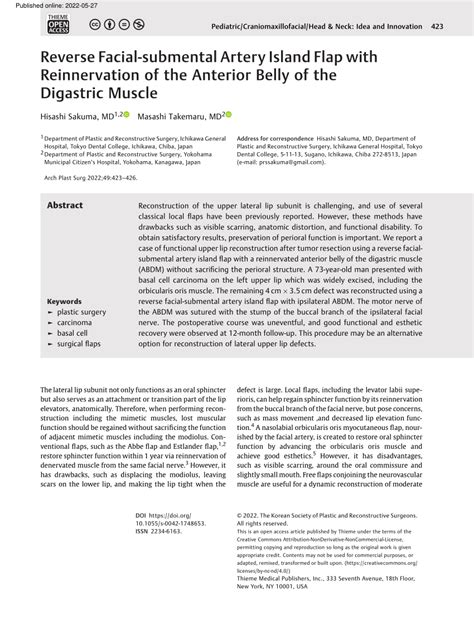 (PDF) Reverse Facial-submental Artery Island Flap with Reinnervation of ...