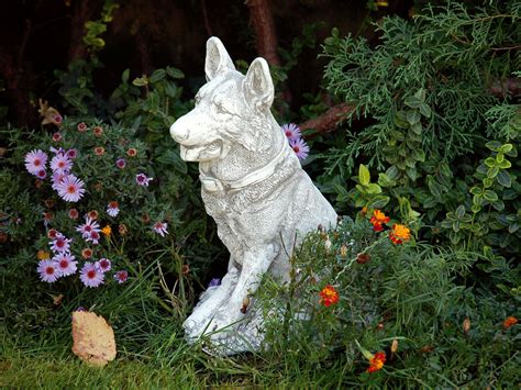 Solid Stone Figure German Shepherd Dog Garden Ornament Cast Frost Resistant | eBay