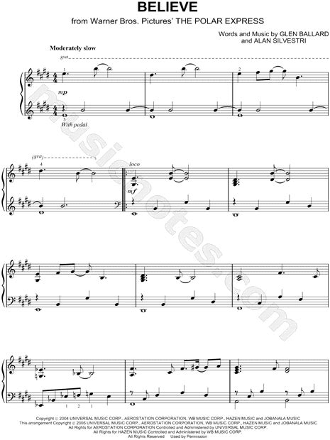 Josh Groban "Believe" Sheet Music (Piano Solo) in E Major (transposable ...