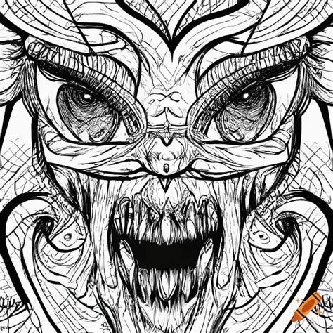 Black and white coloring page of creepy eyes on Craiyon