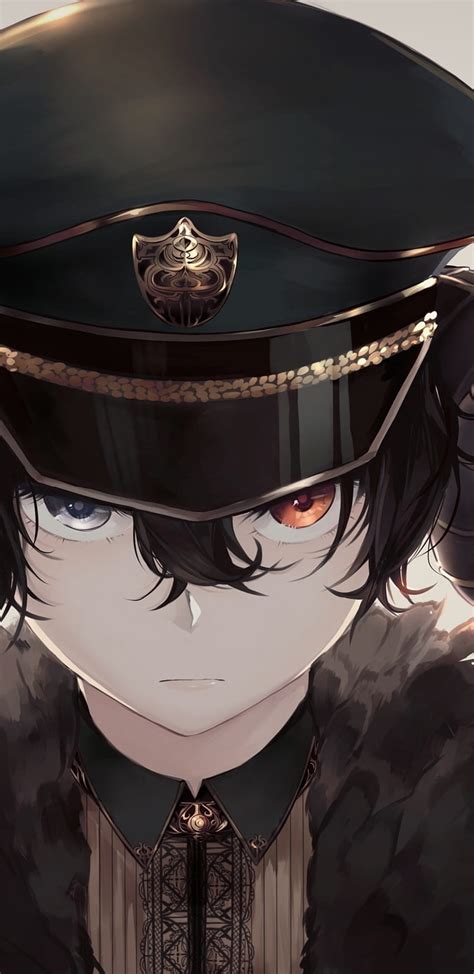 1440x2960 Anime Boy, Creepy, Horns, Hat, Uniform, Bicolored Eyes for ...