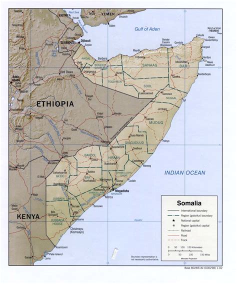 Somalia Physical Map 2002 - Full size