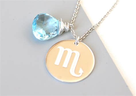 Items similar to Scorpio Blue Topaz Birthstone Necklace Silver December ...