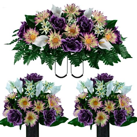 Sympathy Silks Artificial Cemetery Flowers - Realistic - Outdoor Grave Decorations - Non-Bleed ...