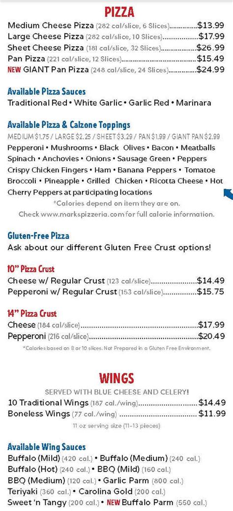 Mark's Pizzeria Menu, Auburn, NY