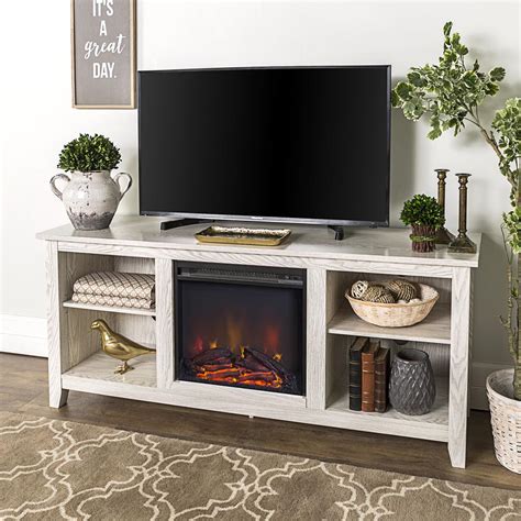 58" White Wood Fireplace TV Stand