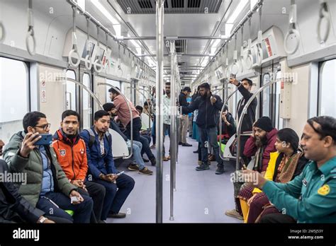 Passengers travel inside a Dhaka Metro train from Uttara North to ...