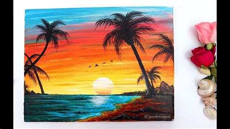STEP by STEP Sunset Beach Landscape Painting for Beginners Using ...